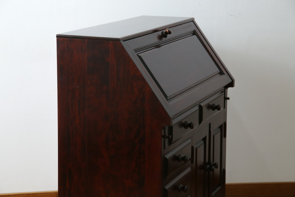 中古　美品　九州民芸家具　深みのある色合いが美しいライティングビューロー(ワークデスク、簿記机、チェスト、在宅用、在宅ワーク用)(R-073647)