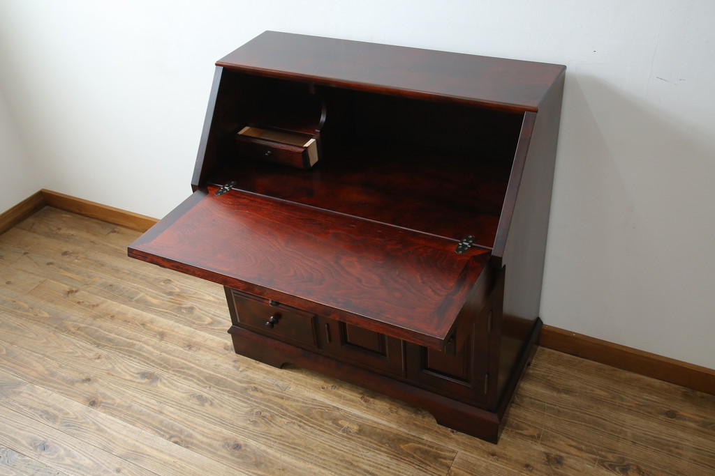 中古　美品　九州民芸家具　深みのある色合いが美しいライティングビューロー(ワークデスク、簿記机、チェスト、在宅用、在宅ワーク用)(R-073647)