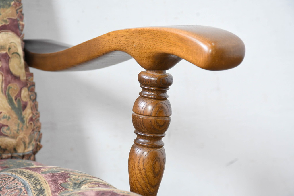 中古　超美品　展示品　使用感ほぼなし　飛騨産業　キツツキ　穂高シリーズ　美しい花柄が際立つ2人掛けソファ(2P、二人掛け、リビングチェア、アームソファ)(定価約24万円)(R-084324)