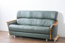 中古　美品!!　浜本工芸　ロングセラー　ベストセラーモデル　№1800　重厚感のある3人掛けレザーソファ(本革、3人掛けソファ、三人掛け、トリプルソファ)(定価約25万円)(R-084310)