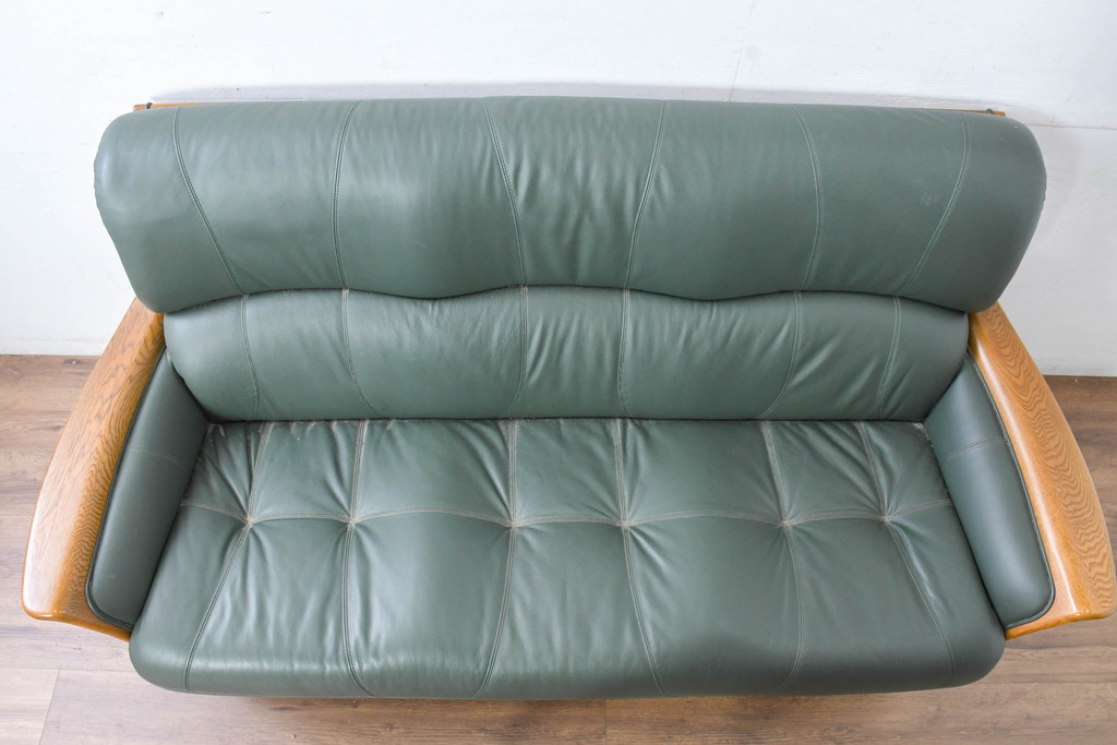 中古　美品!!　浜本工芸　ロングセラー　ベストセラーモデル　№1800　重厚感のある3人掛けレザーソファ(本革、3人掛けソファ、三人掛け、トリプルソファ)(定価約25万円)(R-084310)