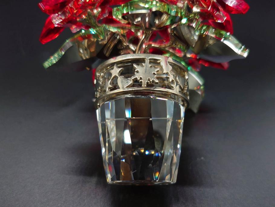 オーストリア　SWAROVSKI(スワロフスキー)　ポインセチア　高さ8cm/4.5cm　キラキラと輝く華やかなクリスタルオブジェ2点セット(クリスマスデコレーション、クリスタルガラス、置物、ディスプレイ、箱付き)(R-077775)