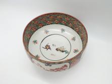 【骨董買取】江戸〜明治　九谷焼　二重角福　色絵　花鳥図　9寸深鉢(松、梅、鳥、狸、人物、和食器)を買取ました。