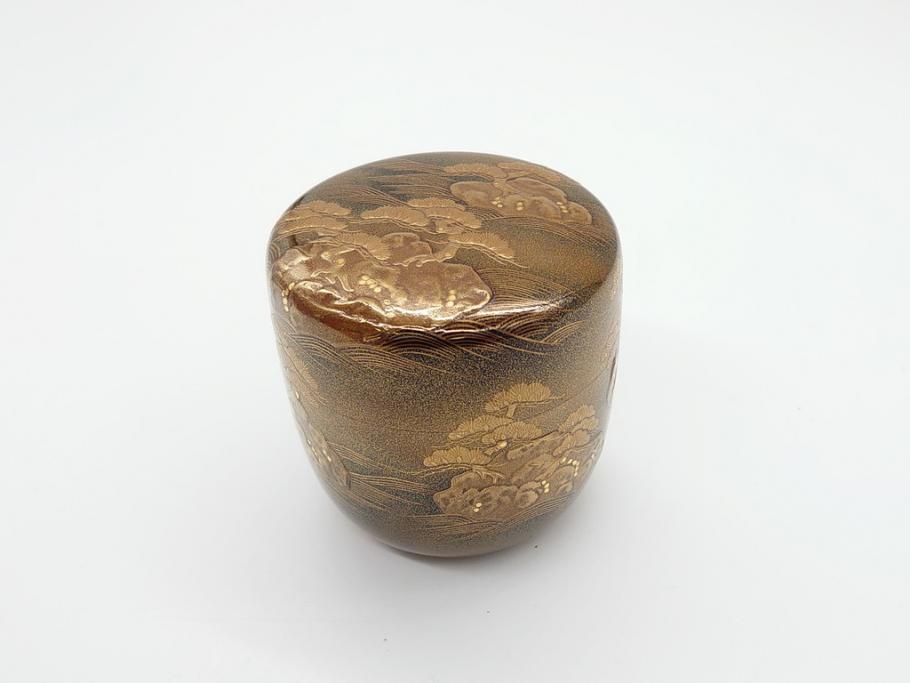 極上品!　吉田華正作　十二代　中誠宗也　尋牛斎書付　松島　蒔絵　金粉溜　内梨子地　大棗(在判あり、共箱付き、外箱付き、茶道具、茶入、茶筒)(R-062470)