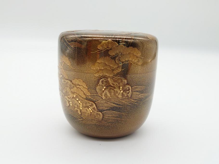 極上品!　吉田華正作　十二代　中誠宗也　尋牛斎書付　松島　蒔絵　金粉溜　内梨子地　大棗(在判あり、共箱付き、外箱付き、茶道具、茶入、茶筒)(R-062470)