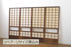 アンティーク建具　明治　燻されたようなシックな木肌が印象的な帯戸2枚セット(引き戸、板戸)(R-056197)