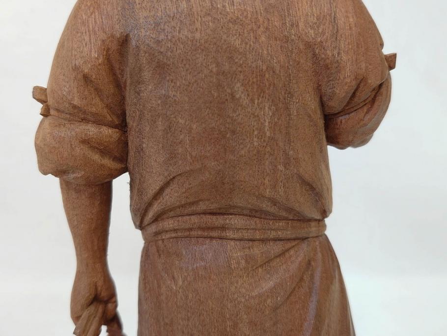 柳汀作　木彫り　高さ41.5cm　職人の技が光る恵比須像(恵比寿様、木製、在銘、作家物、置物、ディスプレイ、おきもの、共箱付き)(R-077914)