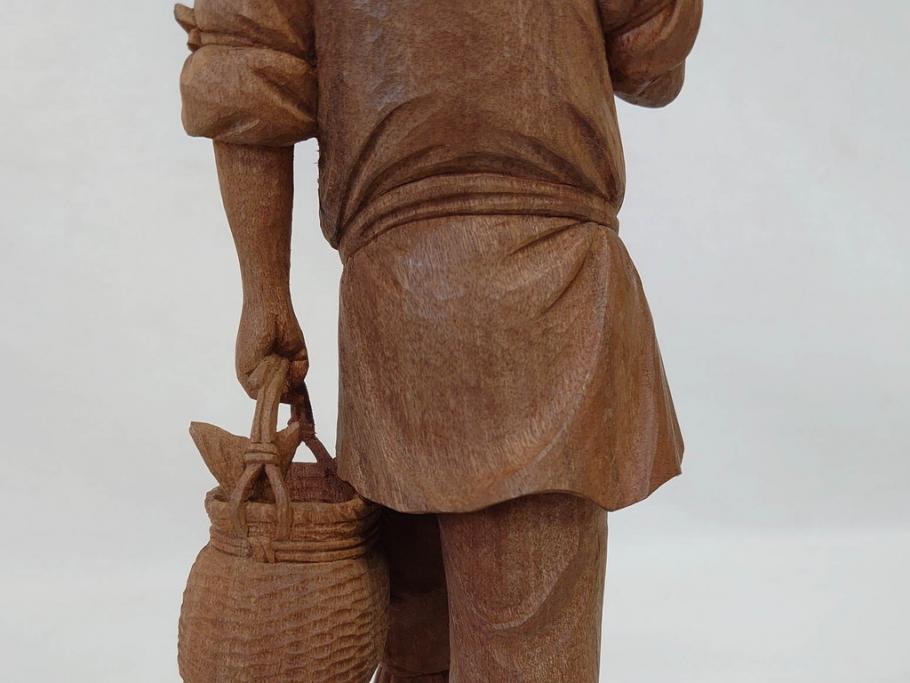 柳汀作　木彫り　高さ41.5cm　職人の技が光る恵比須像(恵比寿様、木製、在銘、作家物、置物、ディスプレイ、おきもの、共箱付き)(R-077914)