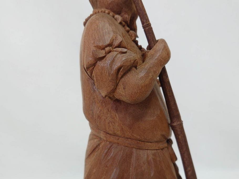 柳汀作　木彫り　高さ41.5cm　職人の技が光る恵比須像(恵比寿様、木製、在銘、作家物、置物、ディスプレイ、おきもの、共箱付き)(R-077914)