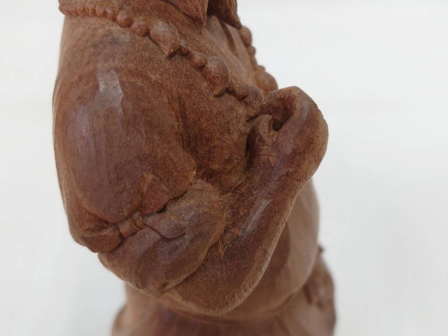 柳汀作　木彫り　高さ41.5cm　職人の技が光る恵比須像(恵比寿様、木製、在銘、作家物、置物、ディスプレイ、おきもの、共箱付き)(R-077914)
