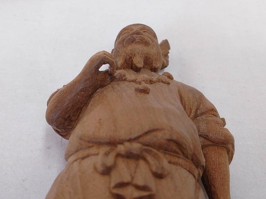 柳汀作　木彫り　高さ41.5cm　職人の技が光る恵比須像(恵比寿様、木製、在銘、作家物、置物、ディスプレイ、おきもの、共箱付き)(R-077914)