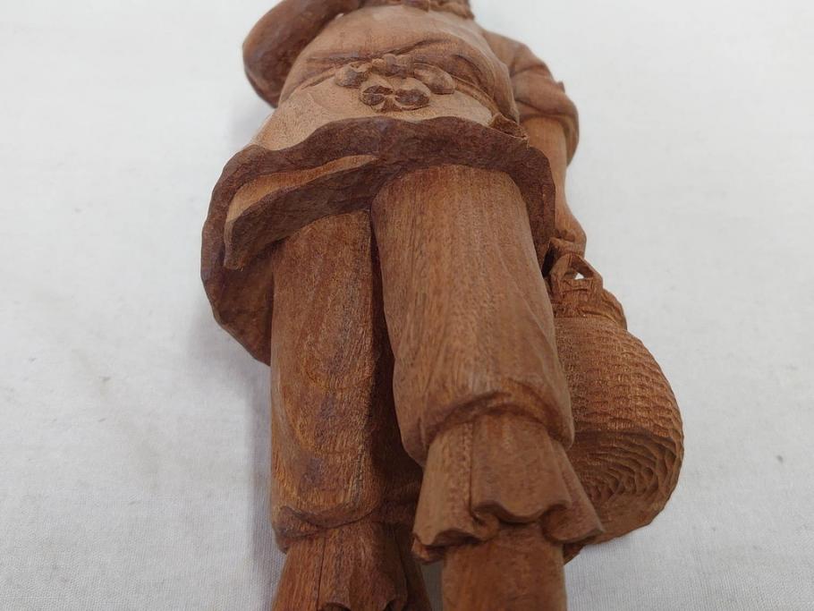 柳汀作　木彫り　高さ41.5cm　職人の技が光る恵比須像(恵比寿様、木製、在銘、作家物、置物、ディスプレイ、おきもの、共箱付き)(R-077914)