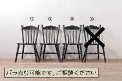 和製ビンテージ　松本民芸家具　#16型スピンドルチェア　ゆったりと座れるダイニングチェア3脚セット(板座チェア、椅子、イス、ヴィンテージ)(定価3脚で約30万円)(R-078593)