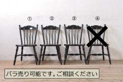 和製ビンテージ　松本民芸家具　#16型スピンドルチェア　ゆったりと座れるダイニングチェア3脚セット(板座チェア、椅子、イス、ヴィンテージ)(定価3脚で約30万円)(R-078594)