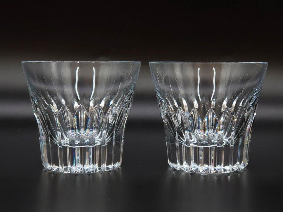 2022年　フランス　Baccarat　バカラ　CRYSTA(クリスタ)　深く彫られたカットが輝くタンブラー2客セット(コップ、グラス、ロックグラス、クリスタルガラス、フルレッドクリスタルガラス、共箱付き)(R-077915)