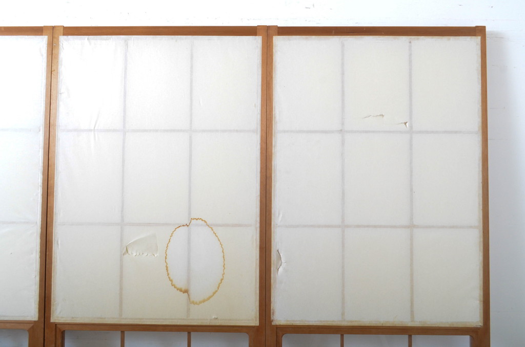 昭和レトロ　どこか懐かしい雰囲気漂うレトロな幅狭雪見障子戸4枚セット(建具、引き戸)(R-063589)