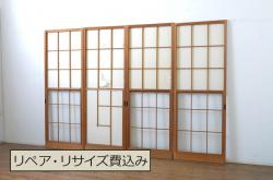 アンティーク建具　大正ロマン　古い洋館の両開き窓1対(2枚セット、一対、ガラス戸、引き戸)(R-065349)