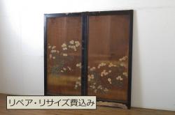 激レア品!　大正昭和初期　当時もの色ガラス　松原を描いたステンドグラス引き戸(ガラス戸、建具)