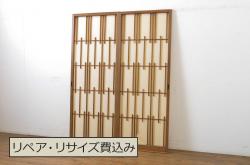 アンティーク建具　古い木味が魅力的なガラス窓2枚セット(引き戸、ガラス戸)(R-071899)