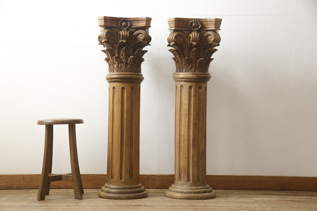 イタリア製 象嵌装飾 コラム 花台 柱 円筒チェスト フラワー ...