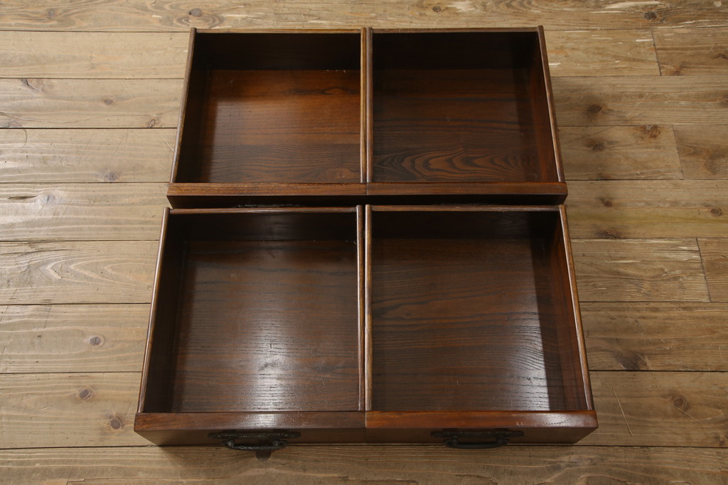 中古　美品　ニレ材　和の空間に取り入れたいシックな水屋箪笥サイドボード(キャビネット、食器棚、戸棚、収納棚)(R-063869)