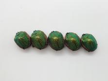 珍品　希少　セミアンティーク　三越　黄金虫(こがねむし)　5連　非常に珍しい縁起物の黄金虫が精巧にデザインされた帯留め(金属製、帯締め、着物道具、和装小物、アクセサリー、ケース付き)(R-062514)