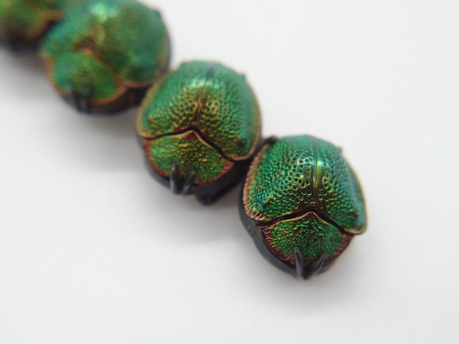珍品　希少　セミアンティーク　三越　黄金虫(こがねむし)　5連　非常に珍しい縁起物の黄金虫が精巧にデザインされた帯留め(金属製、帯締め、着物道具、和装小物、アクセサリー、ケース付き)(R-062514)