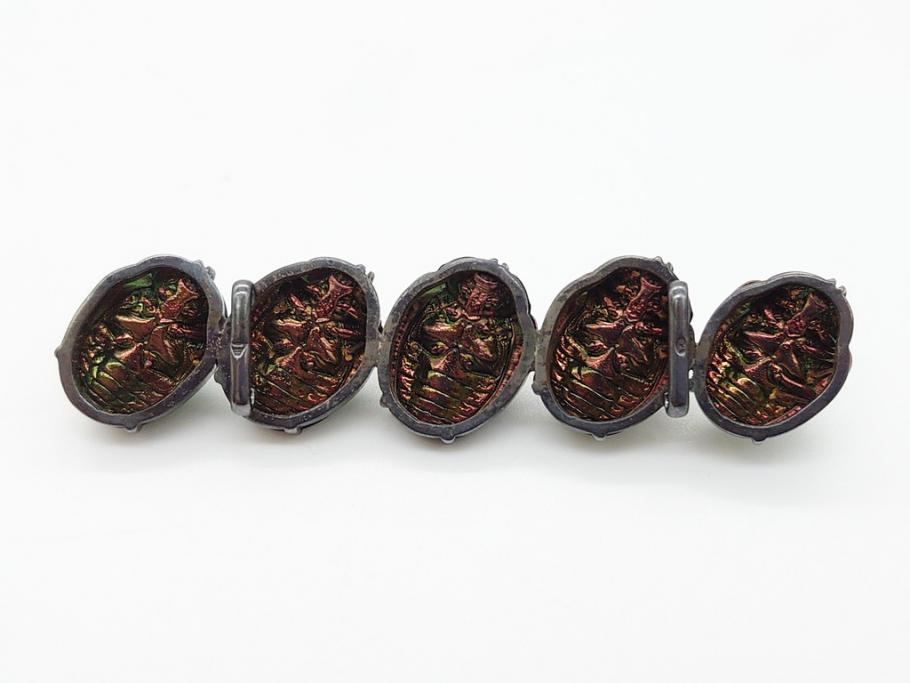 珍品　希少　セミアンティーク　三越　黄金虫(こがねむし)　5連　非常に珍しい縁起物の黄金虫が精巧にデザインされた帯留め(金属製、帯締め、着物道具、和装小物、アクセサリー、ケース付き)(R-062514)