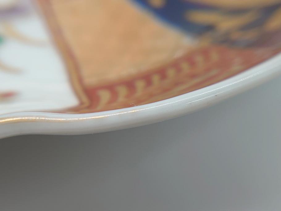 明治期　伊万里焼　錦手　金襴手　染錦　二重角富(角冨)　金彩　色絵　桃図　草花文　8.3寸皿　約25cm　煌びやかで豪華な絵付けの大皿2枚セット(深皿、和皿、和食器、八寸三分)(R-062553)