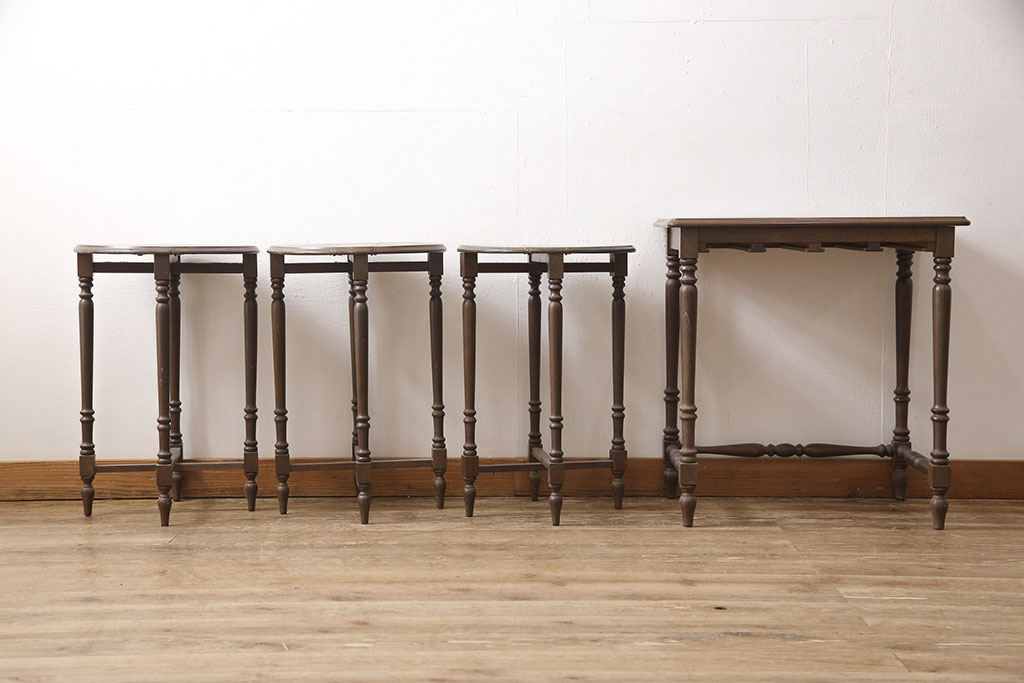激レア　イギリスビンテージ　 クラシカルな佇まいのバタフライテーブル付きネストテーブル(サイドテーブル、ローテーブル、コンソールテーブル、ヴィンテージ)(R-053668)