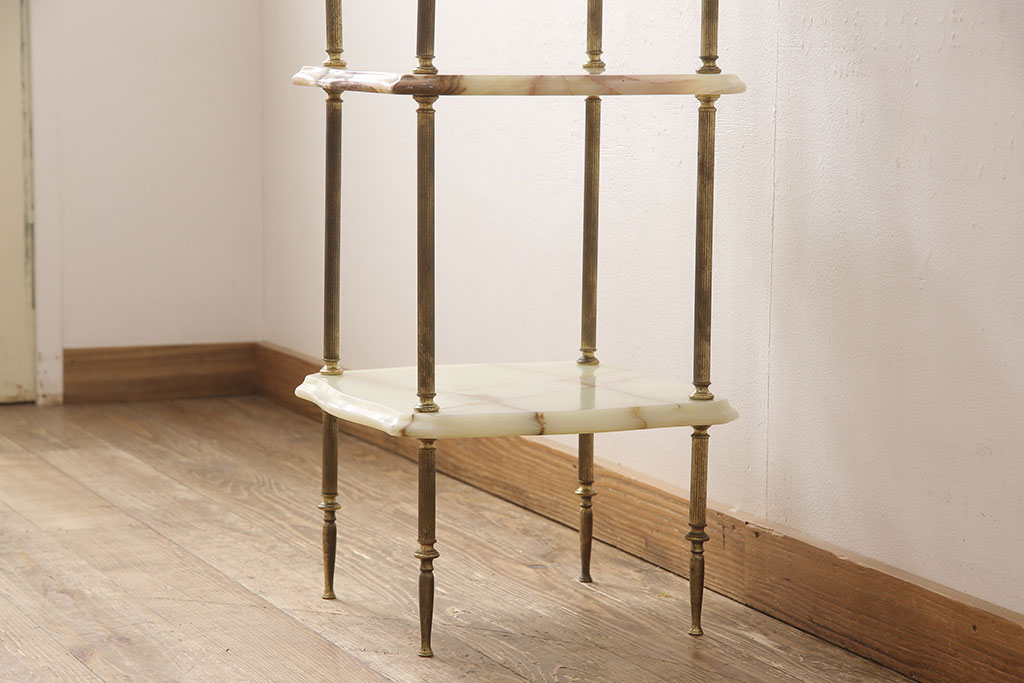 フランスアンティーク　高級品　大理石と真鍮の組み合わせがワンランク上の空間を演出するサイドテーブル(コンソールテーブル、飾り棚、花台)(R-052961)
