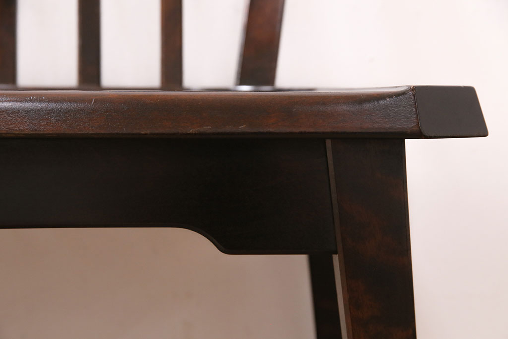 中古　北海道民芸家具　#667　和モダンスタイルに合う濃い木色のベンチ(板座チェア、長椅子)(定価約13万円)(R-049338)