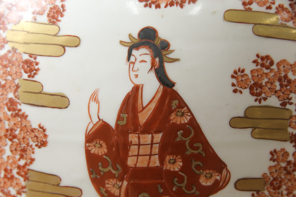 ⭕️飾り壺 大壺 有田焼き 美人 武士 松 花瓶 桜 花 金彩 色絵 古