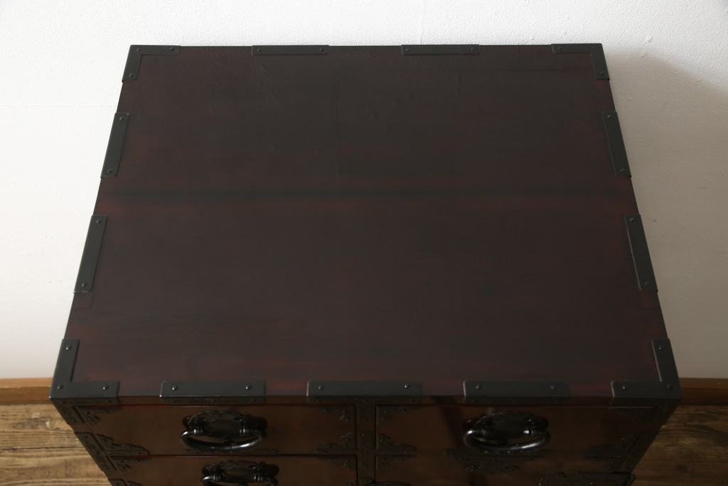 中古　美品　民芸家具　熊野洞　木地呂塗り　欅(ケヤキ)　落ち着きのある色合いと取り入れやすいサイズが魅力の仙台箪笥(整理タンス、収納箪笥、引き出し、サイドチェスト)(R-057200)