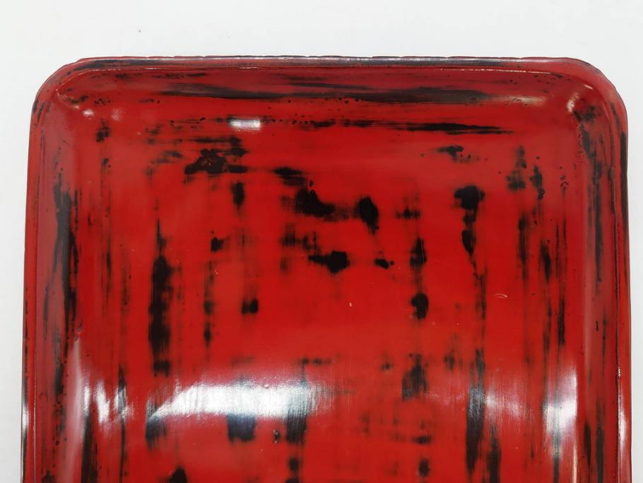 明治〜大正期　漆芸家　金城一国斎　桐製　鎌倉彫　根来塗り　糸瓜紋　高盛絵　へちまの彫りが目を引く木製の硯箱(水滴、水指し、書道具、小箱、木箱、ヘチマ)(R-076995)