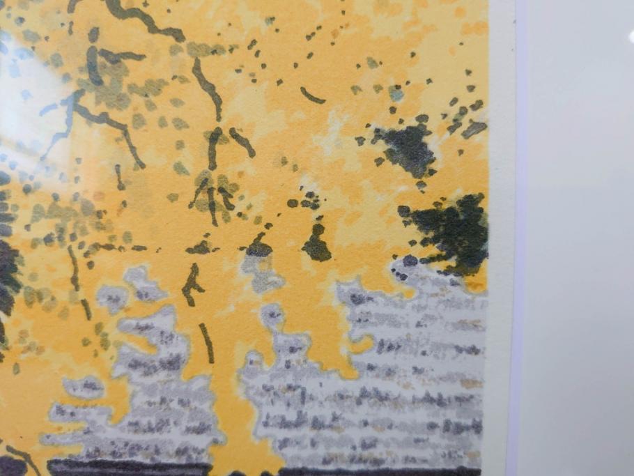 真作　橋本広喜　絵夢工房　サイン入り　墨彩画　色彩の濃淡が味わい深いリトグラフ2点セット(版画、風景画、版画、秋、冬、雪、銀杏、寺、壁掛け、額装)(R-077920)