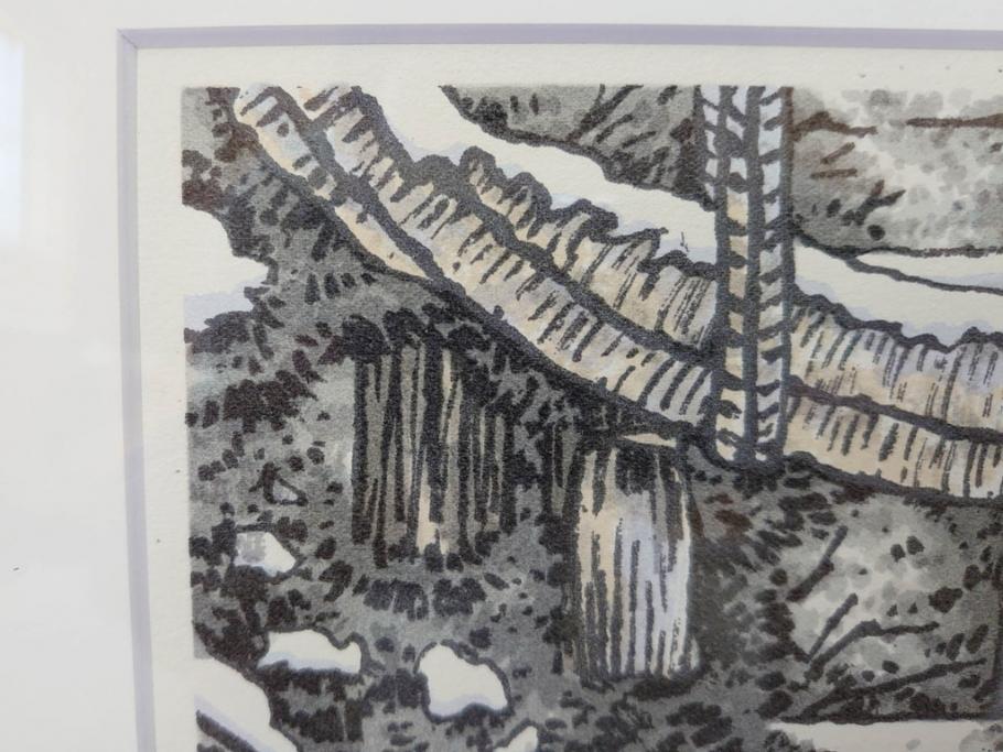 真作　橋本広喜　絵夢工房　サイン入り　墨彩画　色彩の濃淡が味わい深いリトグラフ2点セット(版画、風景画、版画、秋、冬、雪、銀杏、寺、壁掛け、額装)(R-077920)