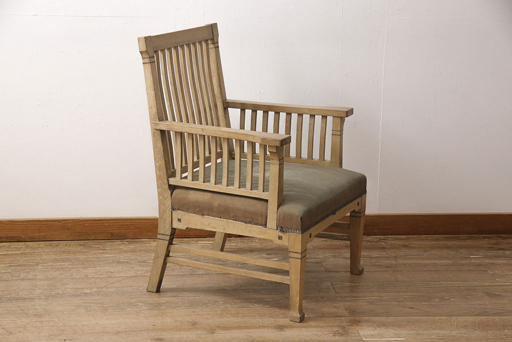 和製アンティーク 大正ロマン ナラ材 象嵌入り 木の温かみが感じられるラウンジチェア(アームチェア、1人掛けソファ、椅子)(R-053767) |  ラフジュ工房