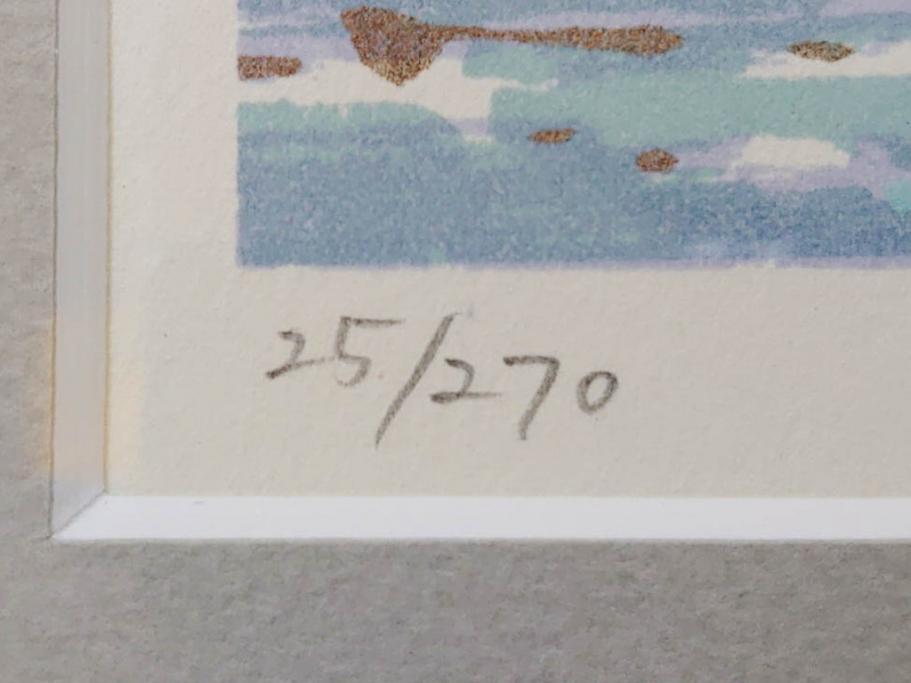 真作　1999年　橋本広喜　絵夢工房　サイン入り　「春イメージ」121/270　「夏イメージ」25/270　墨彩画　豊かな自然を感じられるリトグラフ2点セット(版画、風景画、花、山、水辺、田園、壁掛け、額装、外箱付き)(R-077921)