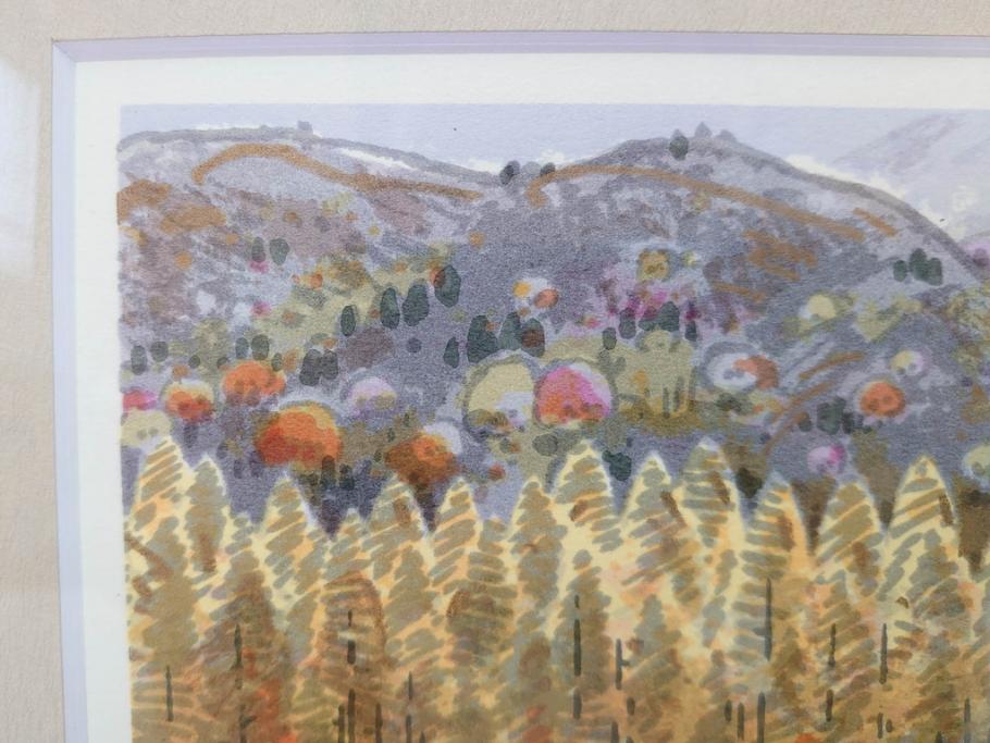 真作　1999年　橋本広喜　絵夢工房　サイン入り　「秋イメージ」144/270　「冬イメージ」177/270　墨彩画　豊かな自然を感じられるリトグラフ2点セット(版画、風景画、雪、紅葉、山、田舎、壁掛け、額装、外箱付き)(R-077922)