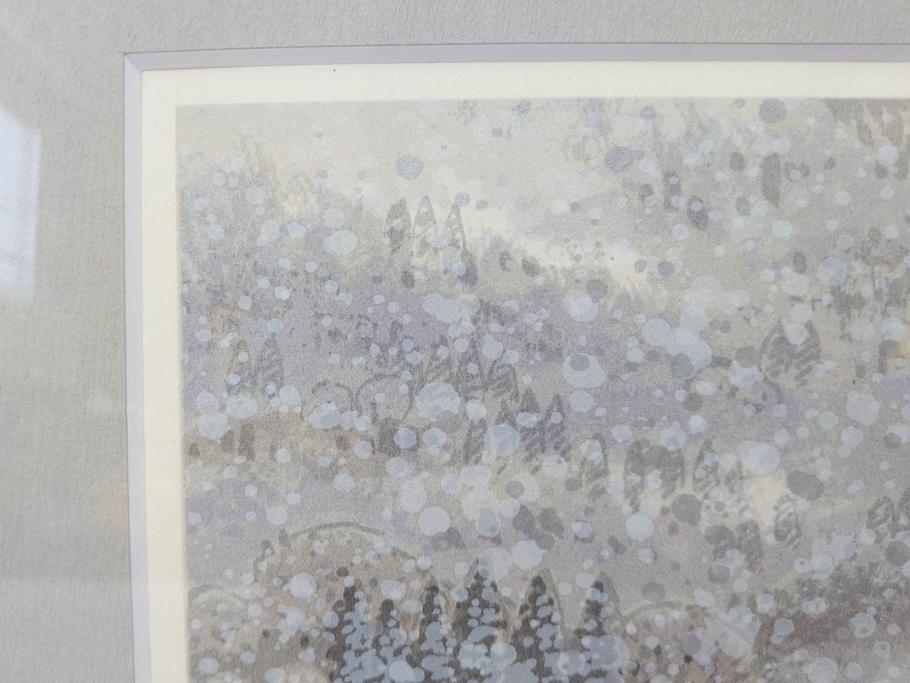 真作　1999年　橋本広喜　絵夢工房　サイン入り　「秋イメージ」144/270　「冬イメージ」177/270　墨彩画　豊かな自然を感じられるリトグラフ2点セット(版画、風景画、雪、紅葉、山、田舎、壁掛け、額装、外箱付き)(R-077922)