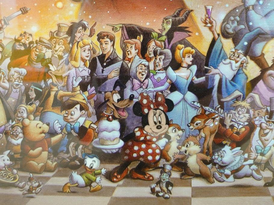 真作　三田恒夫　TSUNEO SANDA　ディズニー　「Mickey’s　Party」　限定115/195　WDINT20　ミッキーと仲間たちの賑やかな雰囲気が伝わってくる版画(ジクレー、ジークレー、印刷、額付き、外箱付き)(R-077924)