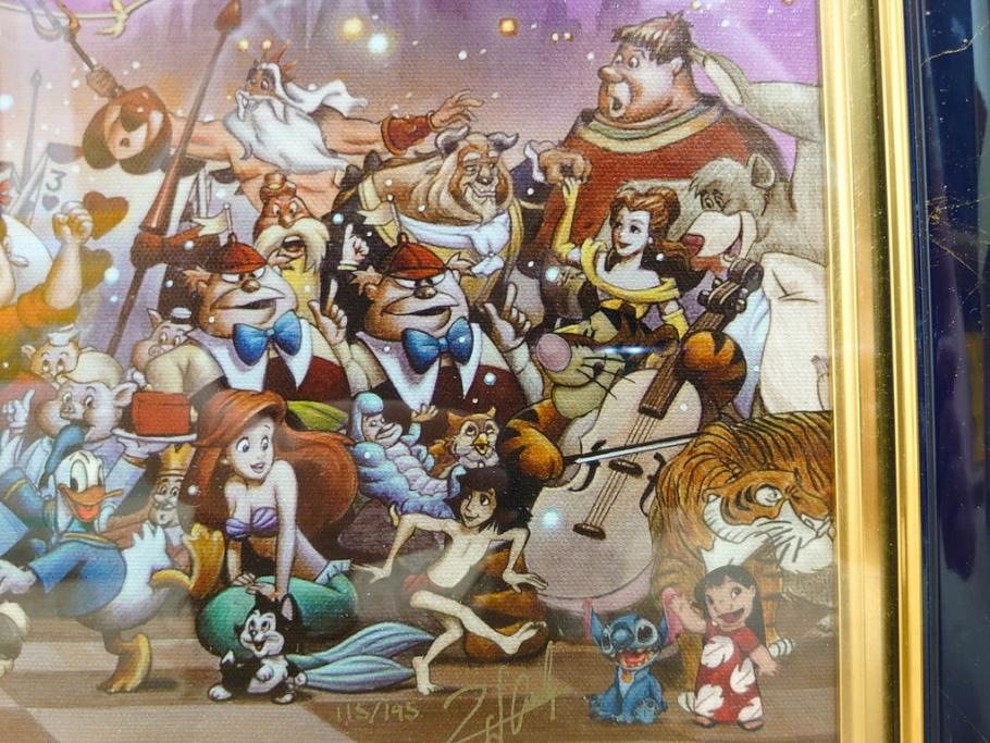 真作　三田恒夫　TSUNEO SANDA　ディズニー　「Mickey’s　Party」　限定115/195　WDINT20　ミッキーと仲間たちの賑やかな雰囲気が伝わってくる版画(ジクレー、ジークレー、印刷、額付き、外箱付き)(R-077924)