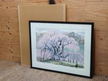 真作　2002年　橋本広喜　絵夢工房　「滝桜」　3/70　サイン入り　墨彩画　春の息吹を感じさせる満開の桜が美しいリトグラフ(版画、額付き、外箱付き)(R-077925)
