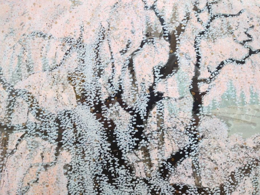 真作　2002年　橋本広喜　絵夢工房　「滝桜」　3/70　サイン入り　墨彩画　春の息吹を感じさせる満開の桜が美しいリトグラフ(版画、額付き、外箱付き)(R-077925)