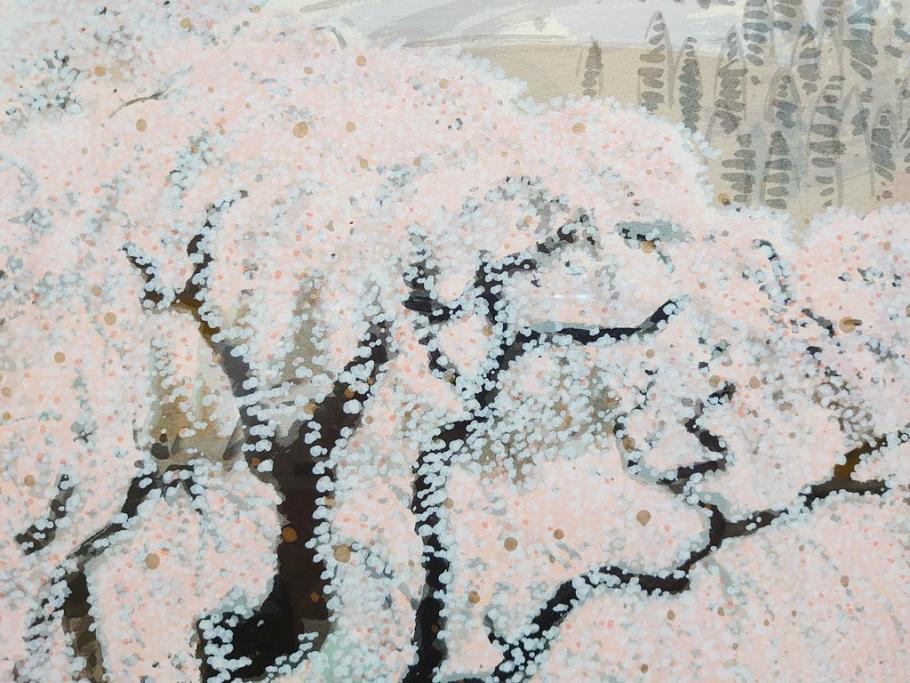 真作　2002年　橋本広喜　絵夢工房　「滝桜」　3/70　サイン入り　墨彩画　春の息吹を感じさせる満開の桜が美しいリトグラフ(版画、額付き、外箱付き)(R-077925)