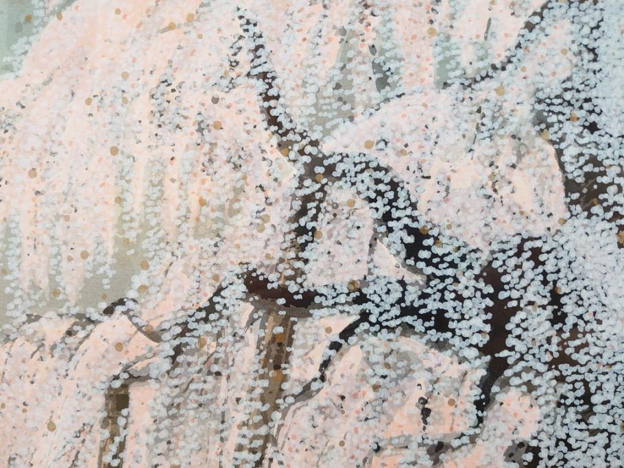 真作　2002年　橋本広喜　絵夢工房　「滝桜」　3/70　サイン入り　墨彩画　春の息吹を感じさせる満開の桜が美しいリトグラフ(版画、額付き、外箱付き)(R-077925)