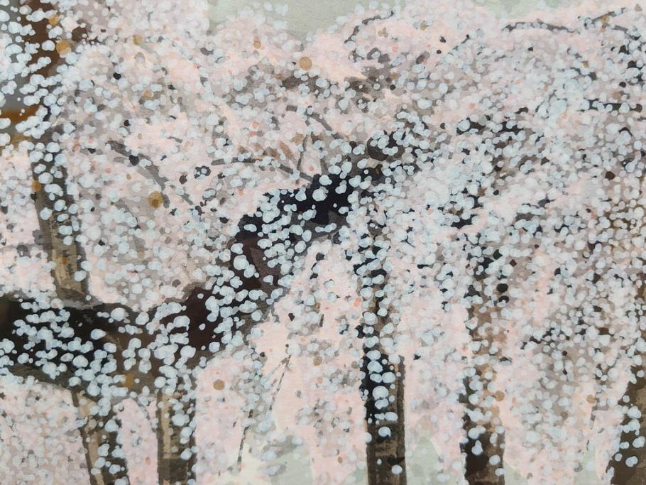 真作　2002年　橋本広喜　絵夢工房　「滝桜」　3/70　サイン入り　墨彩画　春の息吹を感じさせる満開の桜が美しいリトグラフ(版画、額付き、外箱付き)(R-077925)