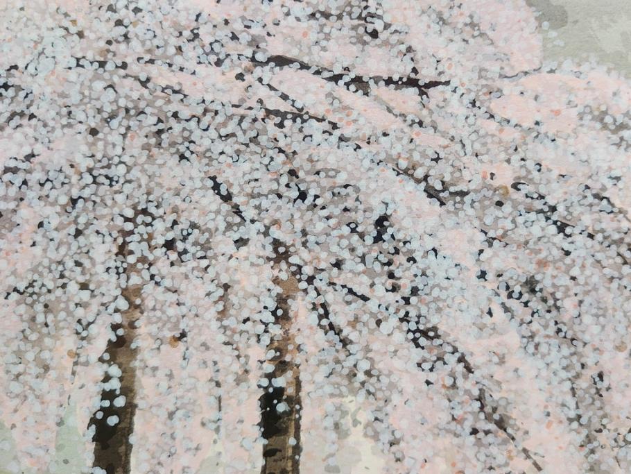真作　2002年　橋本広喜　絵夢工房　「滝桜」　3/70　サイン入り　墨彩画　春の息吹を感じさせる満開の桜が美しいリトグラフ(版画、額付き、外箱付き)(R-077925)