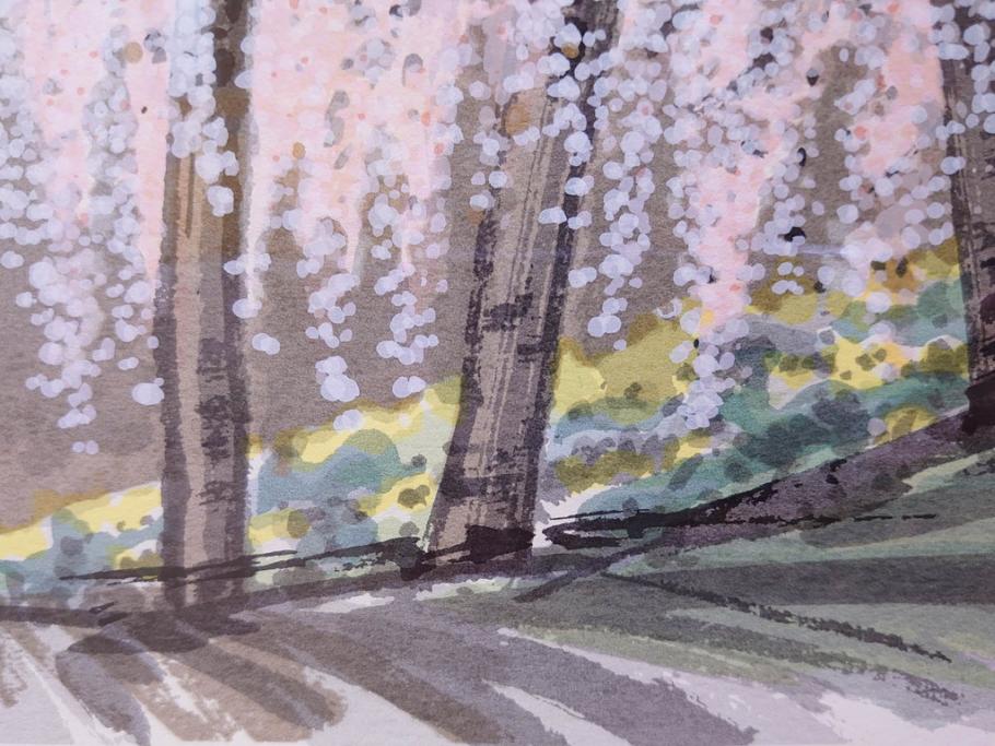 真作　2002年　橋本広喜　絵夢工房　「滝桜」　3/70　サイン入り　墨彩画　春の息吹を感じさせる満開の桜が美しいリトグラフ(版画、額付き、外箱付き)(R-077925)